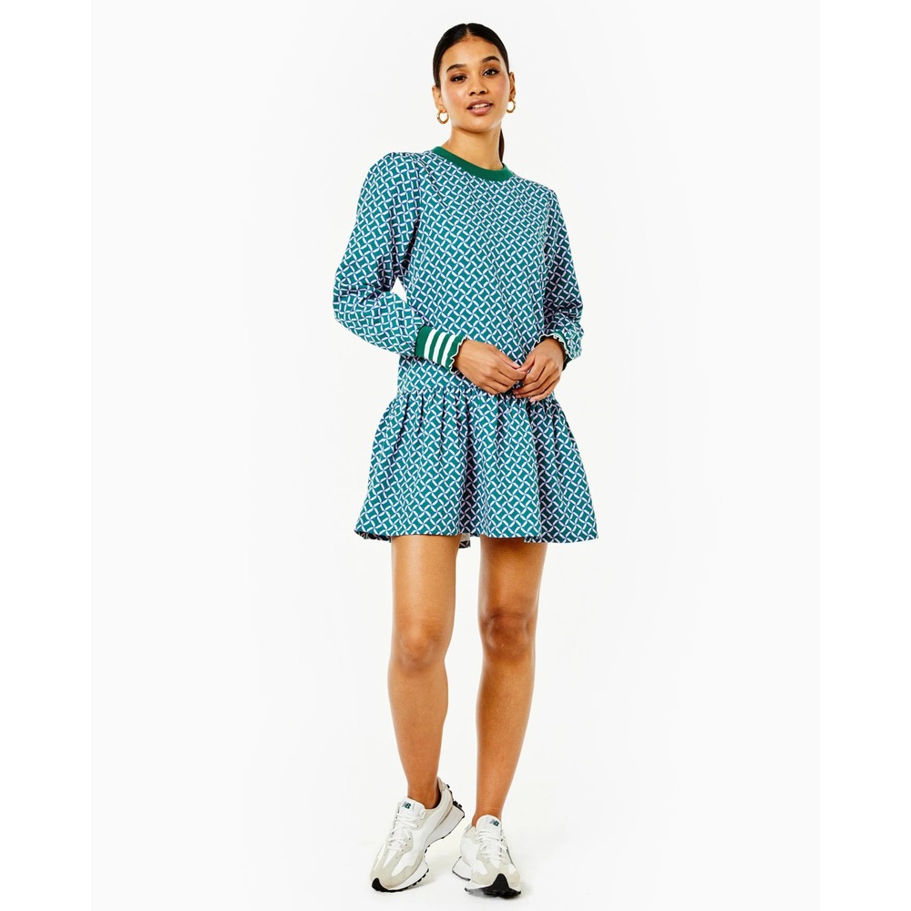 Addison Bay Active‎ Women's Size Large Green Pink Geo Trellis Vine Dress - Picture 10 of 10